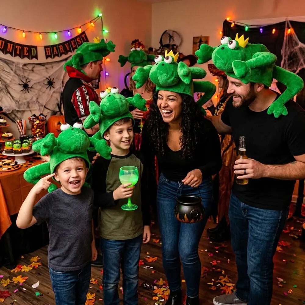 Gorro de Peluche en Forma de Rana Verde – Talla Única Adaptable (Infantil y Adulto) - Imagen 3