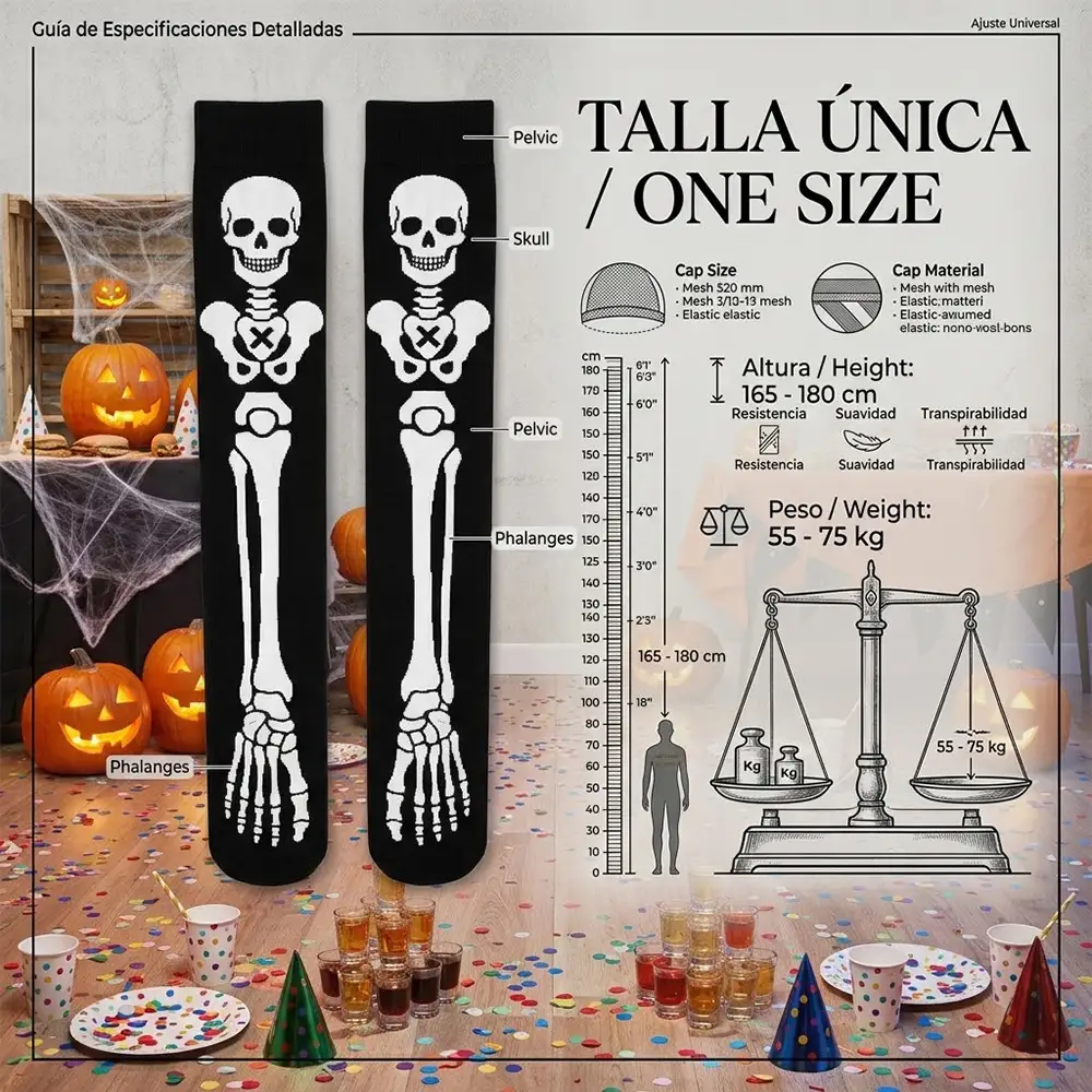 Medias Altas Negras de Esqueleto con Calavera para Adulto - Imagen 5