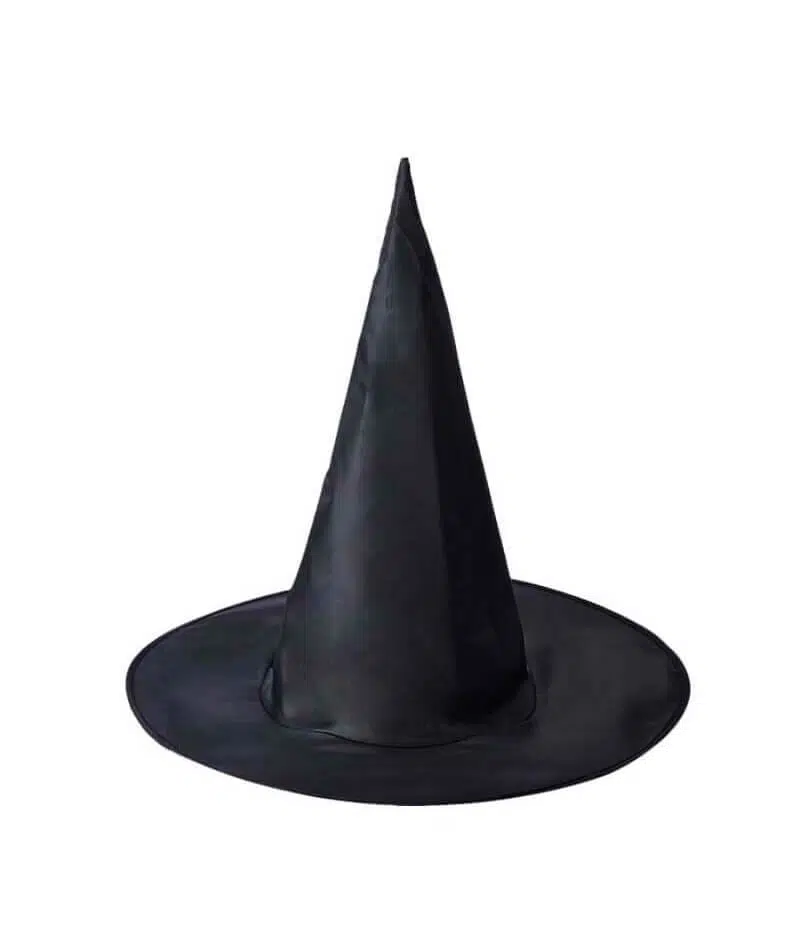 Sombrero de bruja negro para adulto de tela poliéster, accesorio de Halloween y carnaval