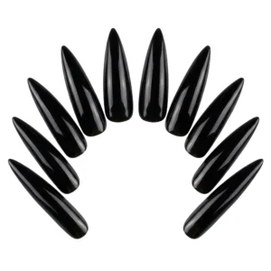 Set de uñas postizas negras largas y puntiagudas estilo garra para disfraz de bruja o vampira