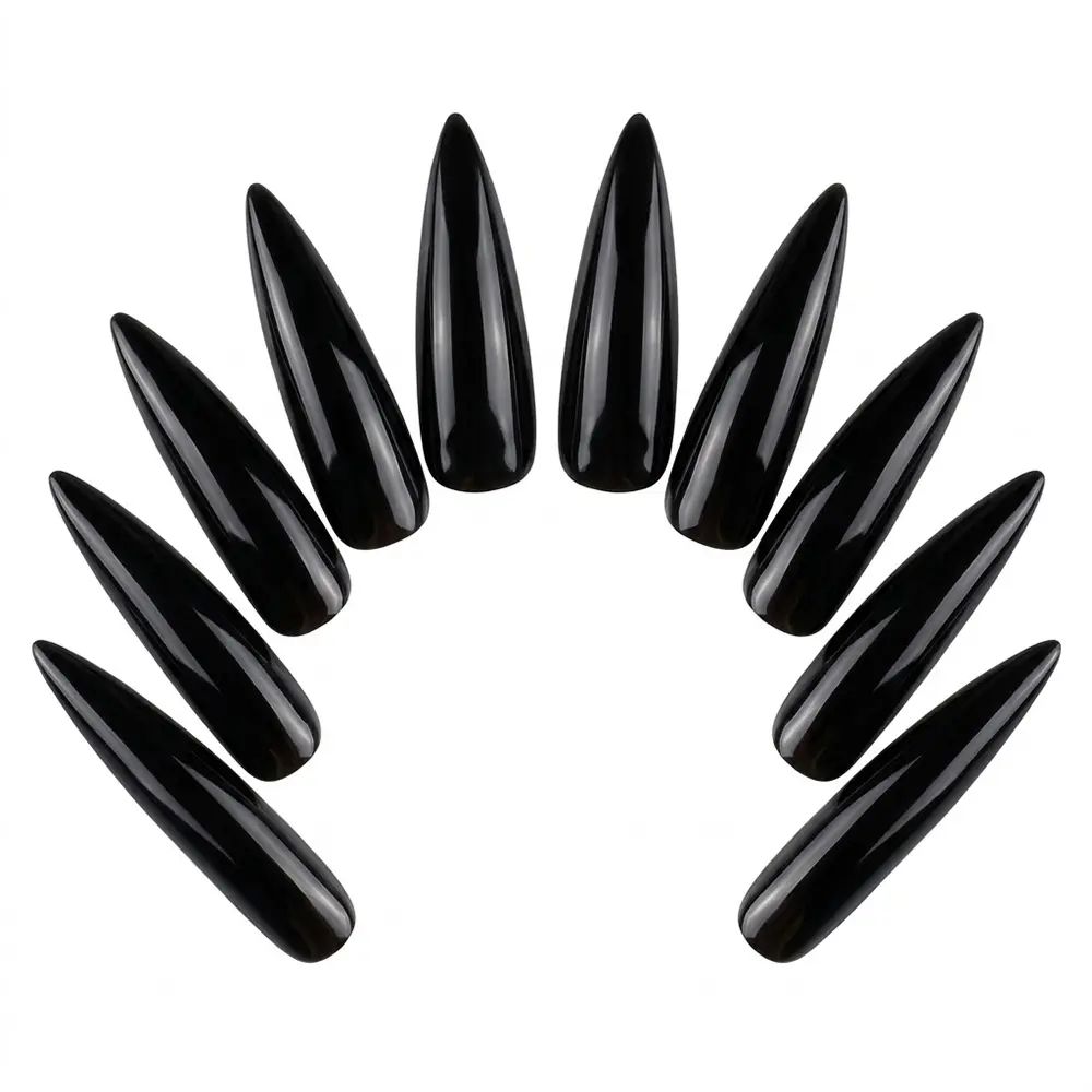 Set de uñas postizas negras largas y puntiagudas estilo garra para disfraz de bruja o vampira