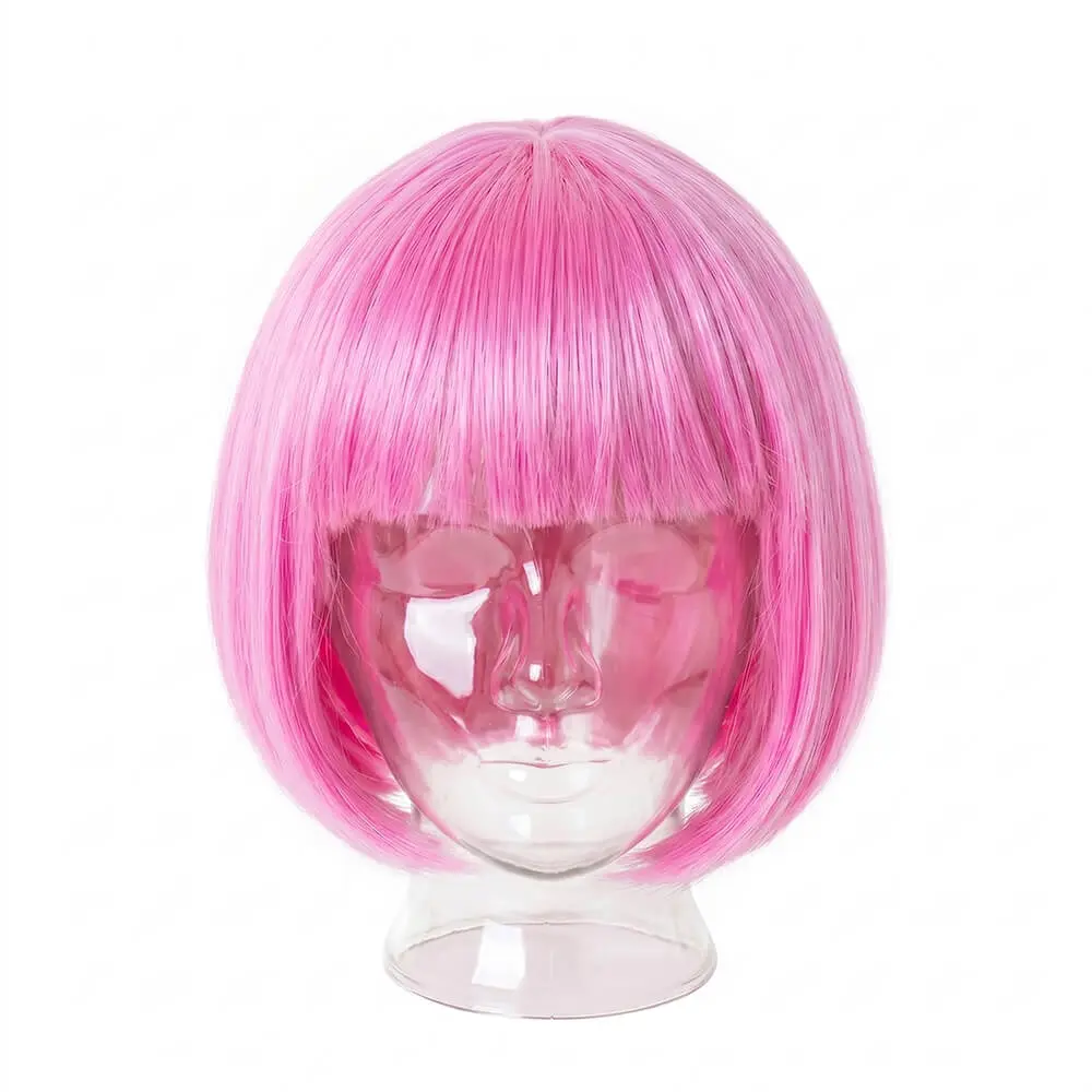 Peluca Corta Estilo Bob Rosa Chicle – Melena de Fantasía con Flequillo (30 cm) - Imagen 2