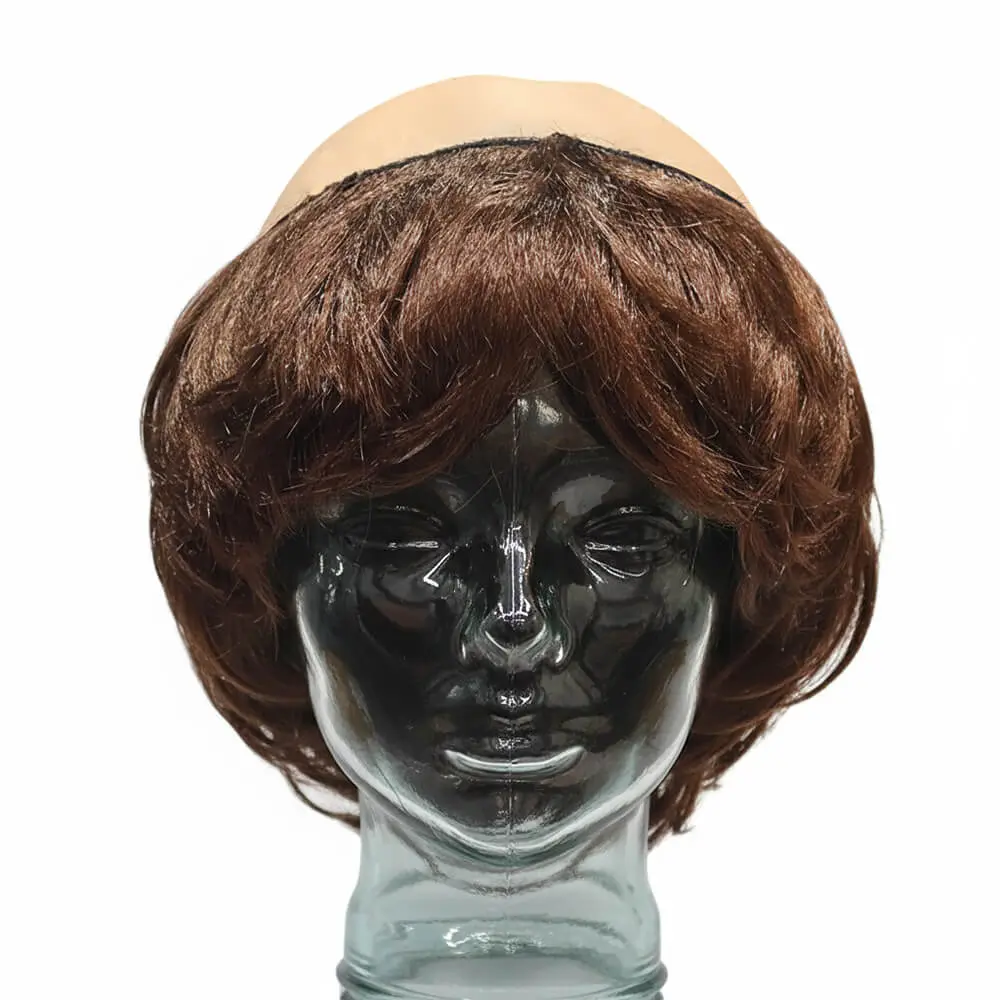 Peluca de disfraz de monje con calva superior de color piel y pelo oscuro alrededor.