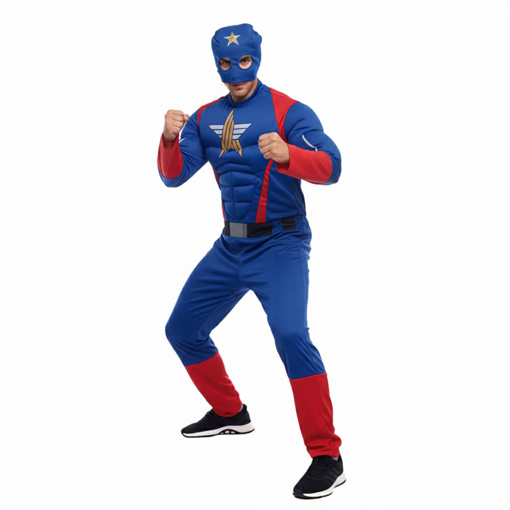 Disfraz Héroe América para adulto, traje de superhéroe con mono y máscara, ideal para carnaval o Halloween