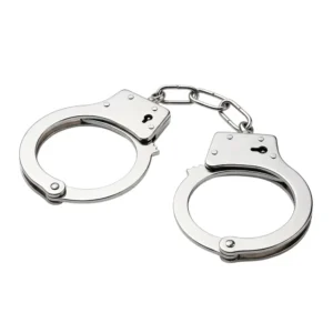 Esposas de metal cromado con cadena y llaves para disfraz de policía o preso de 27 cm