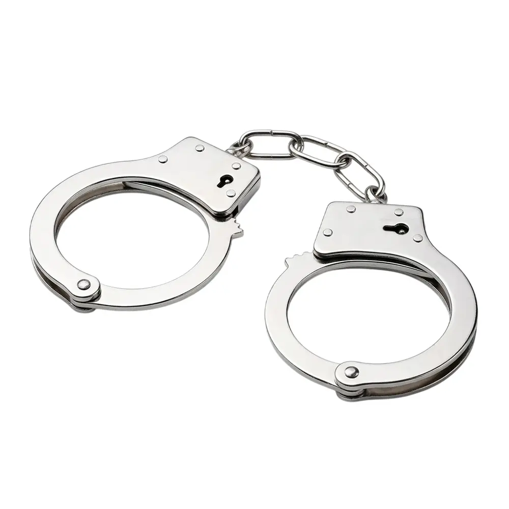 Esposas de metal cromado con cadena y llaves para disfraz de policía o preso de 27 cm