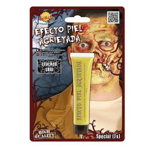 Maquillaje piel zombie 28,3 gr en crema color amarillo oscuro con efecto piel agrietada para Halloween