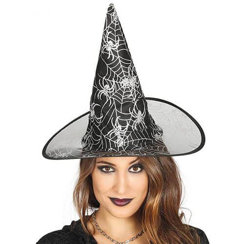 Sombrero de bruja negro con arañas para adulto, accesorio de tela poliéster para disfraz de Halloween