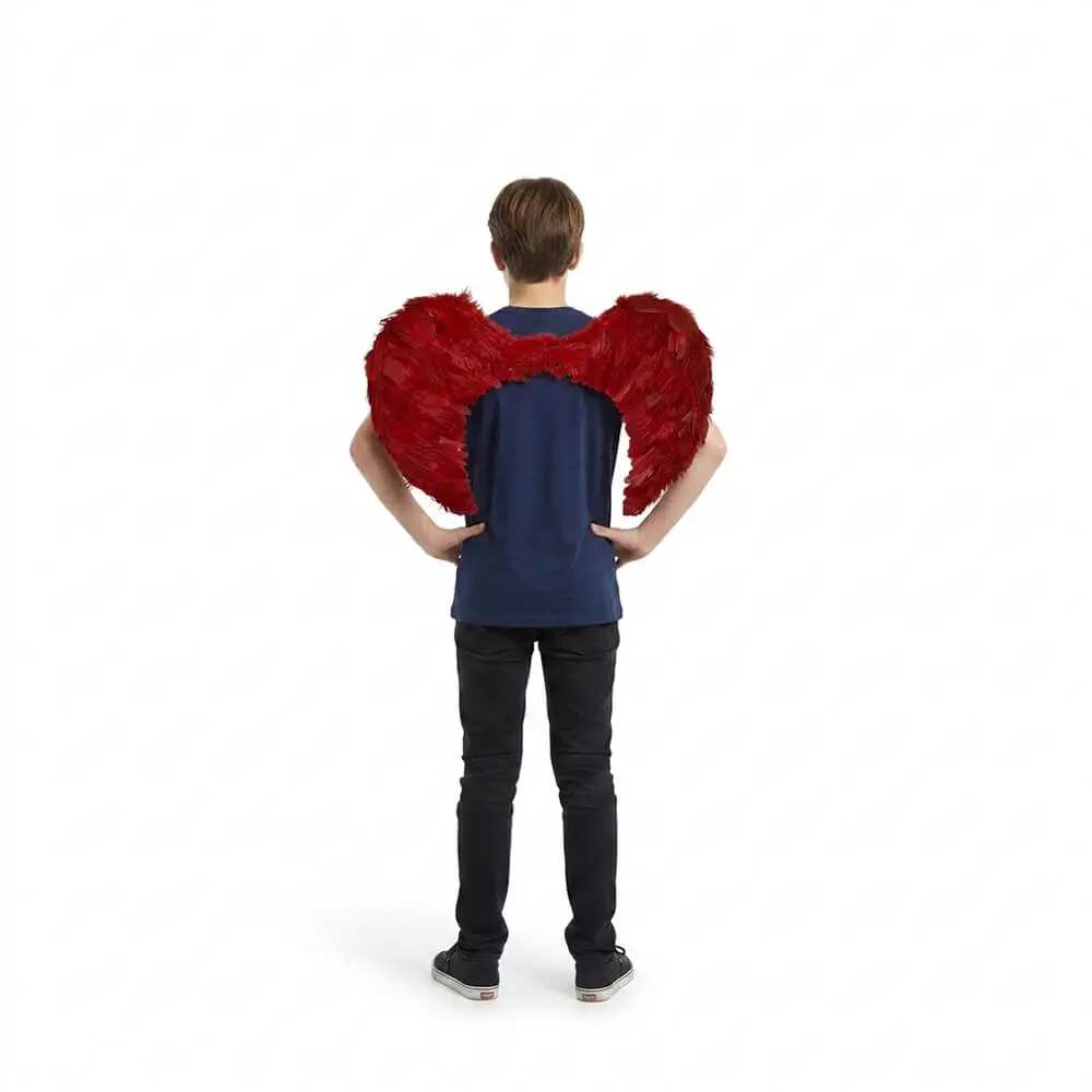 Alas Rojas de Plumas Naturales (80x55 cm) – Accesorio de Disfraz de Ángel Caído y Demonio - Imagen 2
