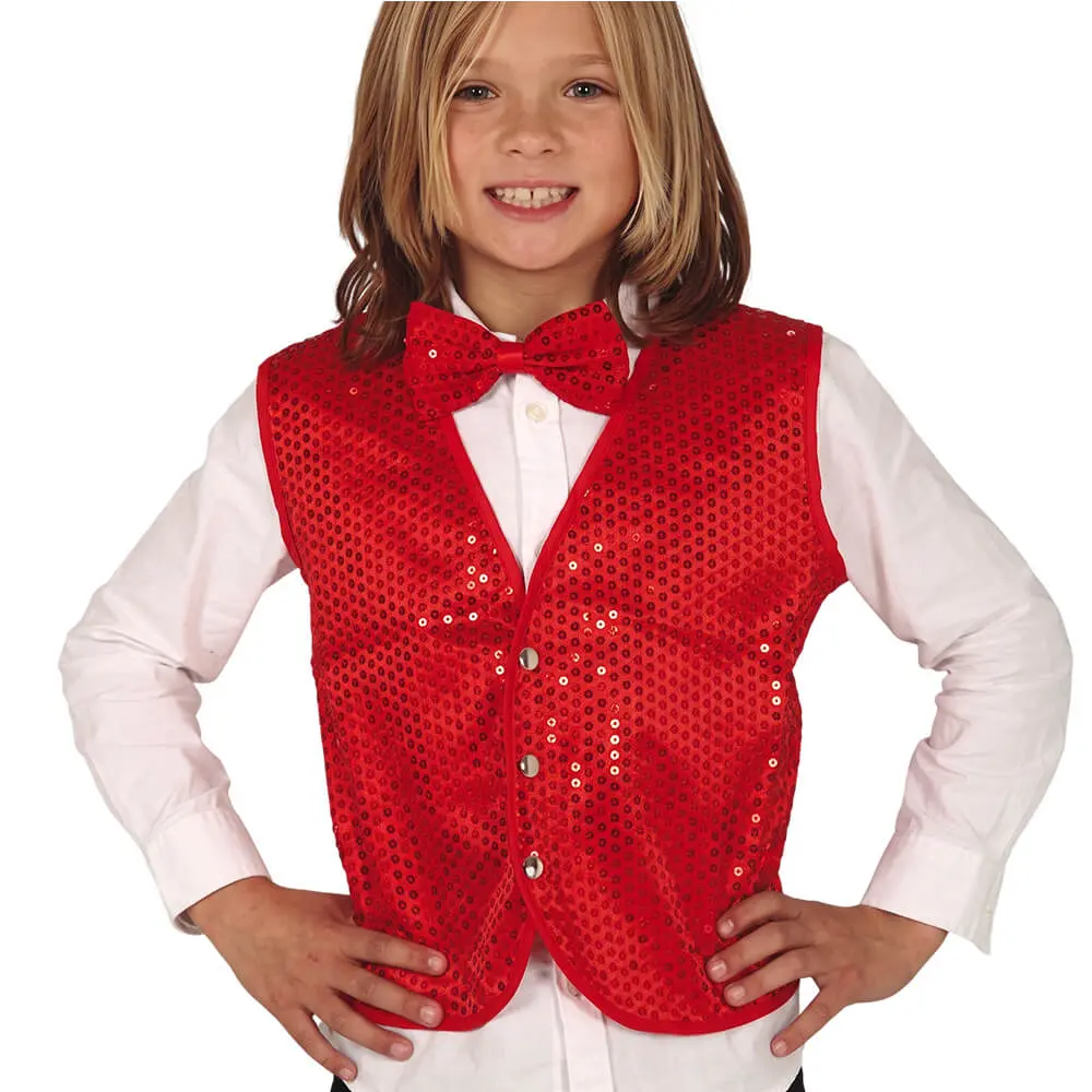 Chaleco Rojo de Lentejuelas Infantil – Complemento de Mago, Charlestón y Espectáculo - Imagen 2