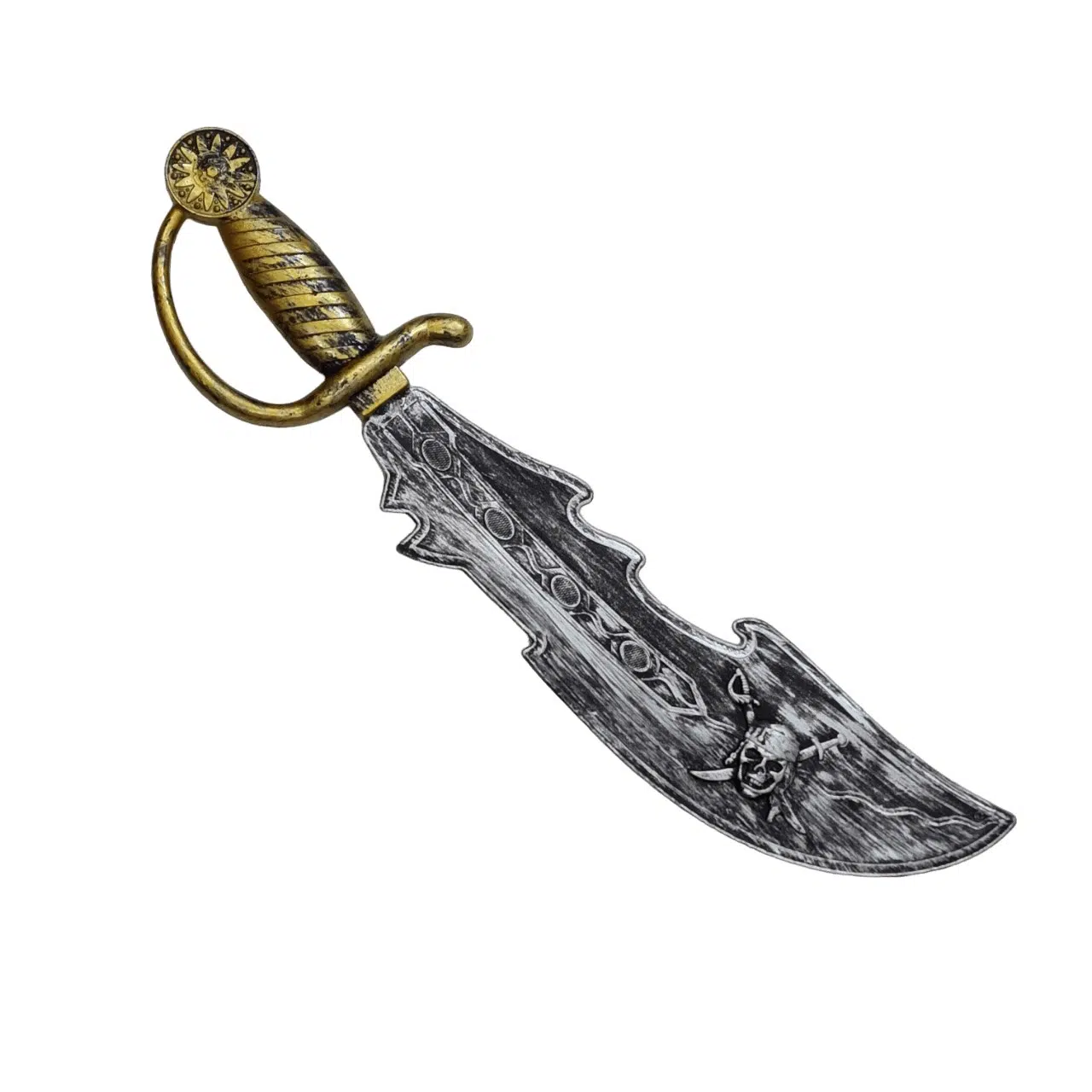 Espada pirata de juguete con hoja plateada y mango decorado, medida de 46 cm, disponible en Disfraces Lucero.