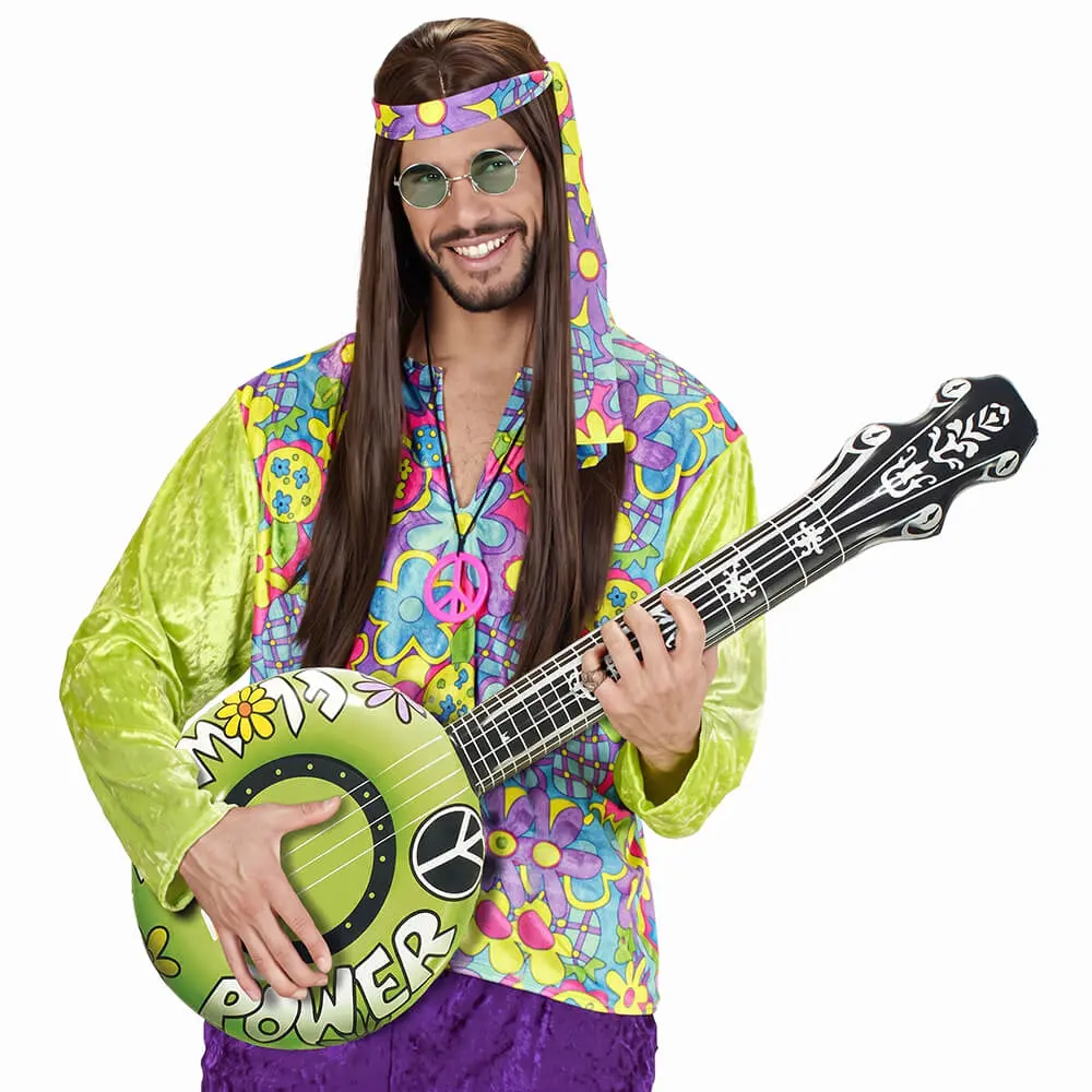 Banjo Inflable de Color Verde Hippie – Instrumento Musical Hinchable de Juguete para Disfraz de los Años 60 y 70 - Imagen 4