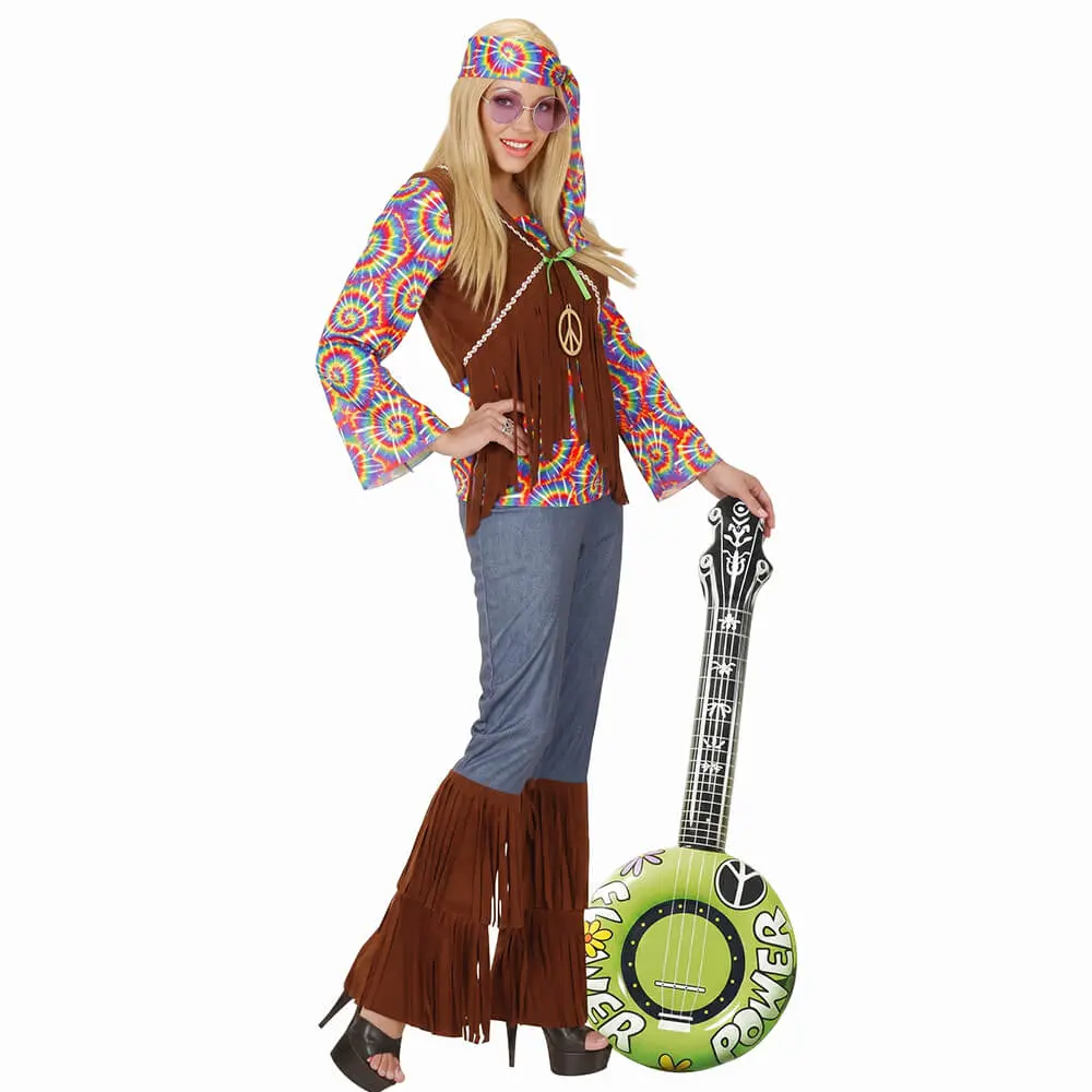 Banjo Inflable de Color Verde Hippie – Instrumento Musical Hinchable de Juguete para Disfraz de los Años 60 y 70 - Imagen 2