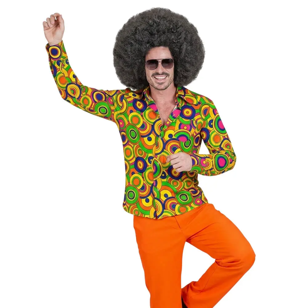 Camisa The 70s Groovy Style para Adulto – Estampado Psicodélico Discos Amarillos - Imagen 4