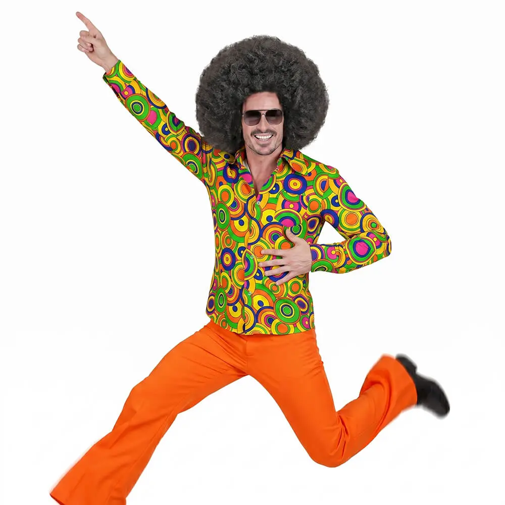 Camisa The 70s Groovy Style para Adulto – Estampado Psicodélico Discos Amarillos - Imagen 3