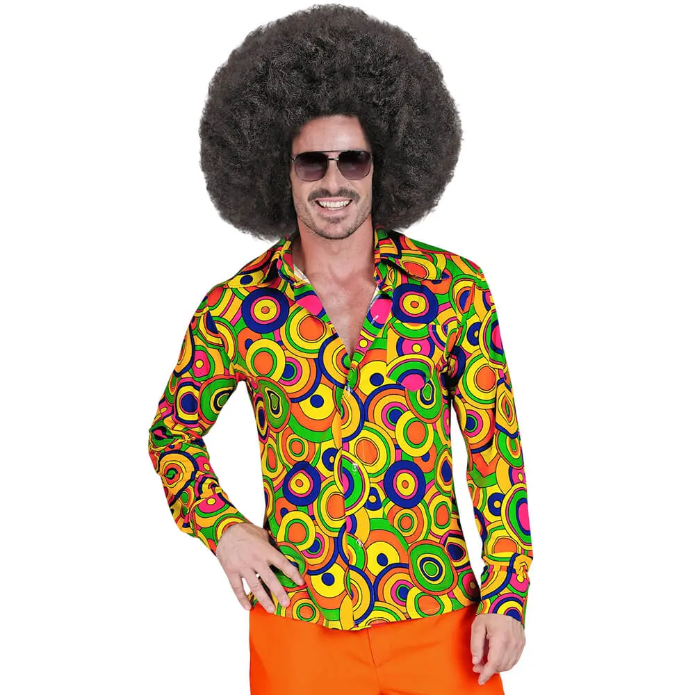 Camisa The 70s Groovy Style para Adulto – Estampado Psicodélico Discos Amarillos - Imagen 2