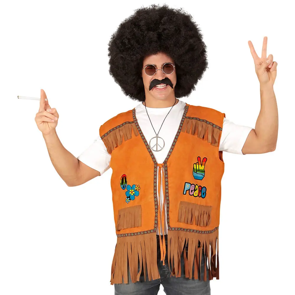 Chaleco Hippie para Adulto – Chaleco con Flecos y Símbolos de Paz (Tallas M/L y XL) - Imagen 3