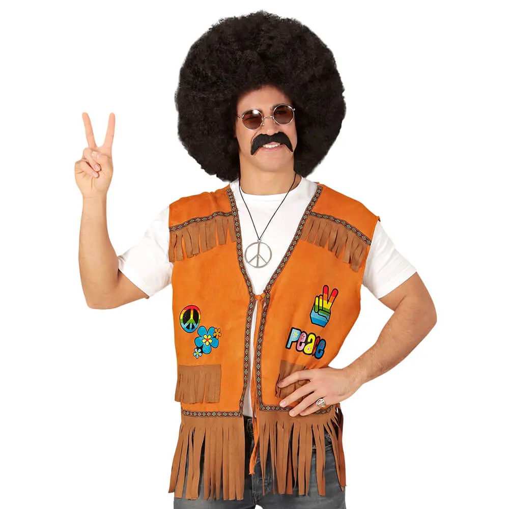Chaleco Hippie para Adulto – Chaleco con Flecos y Símbolos de Paz (Tallas M/L y XL) - Imagen 2