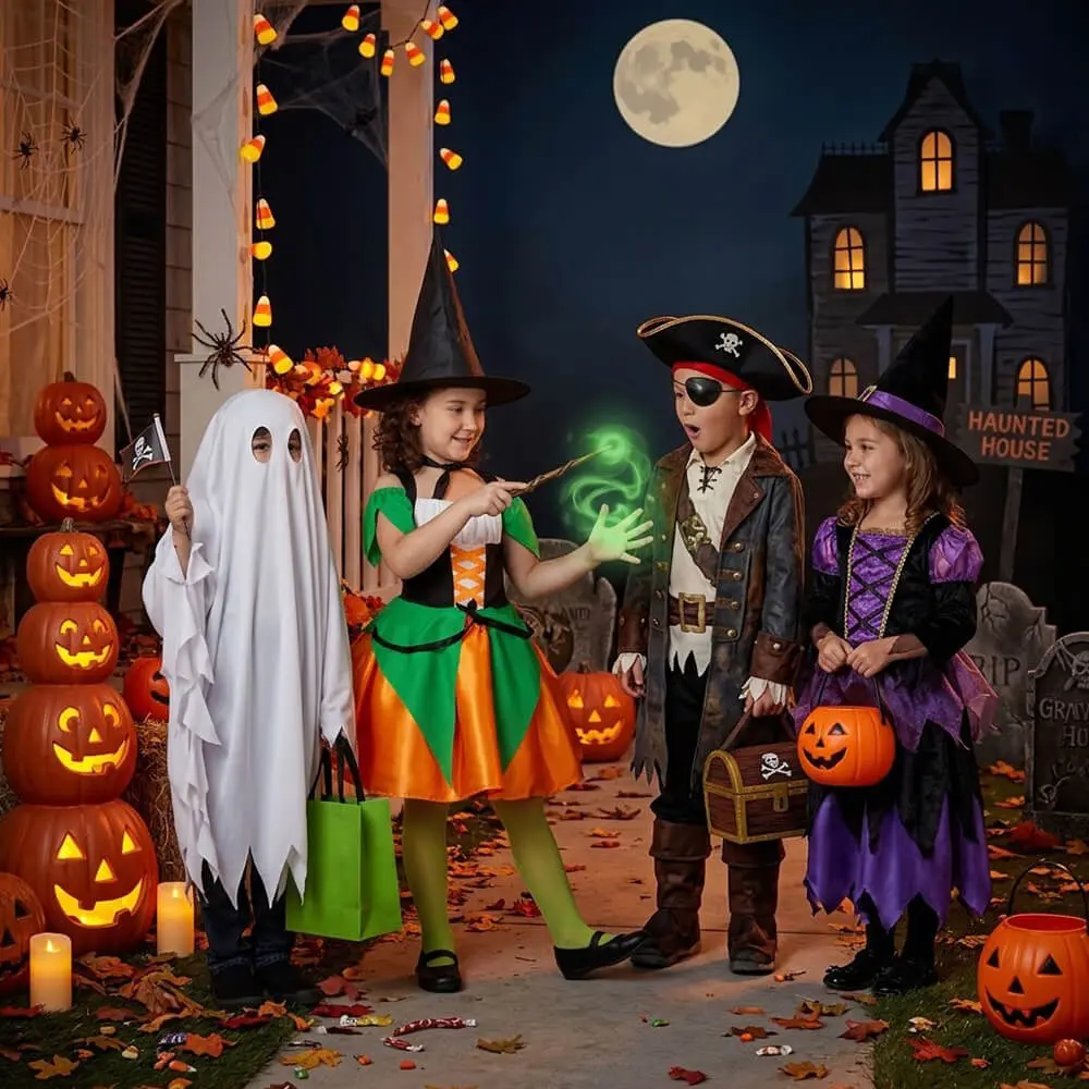 Disfraz de Bruja Naranja y Verde Infantil con Sombrero - Imagen 3