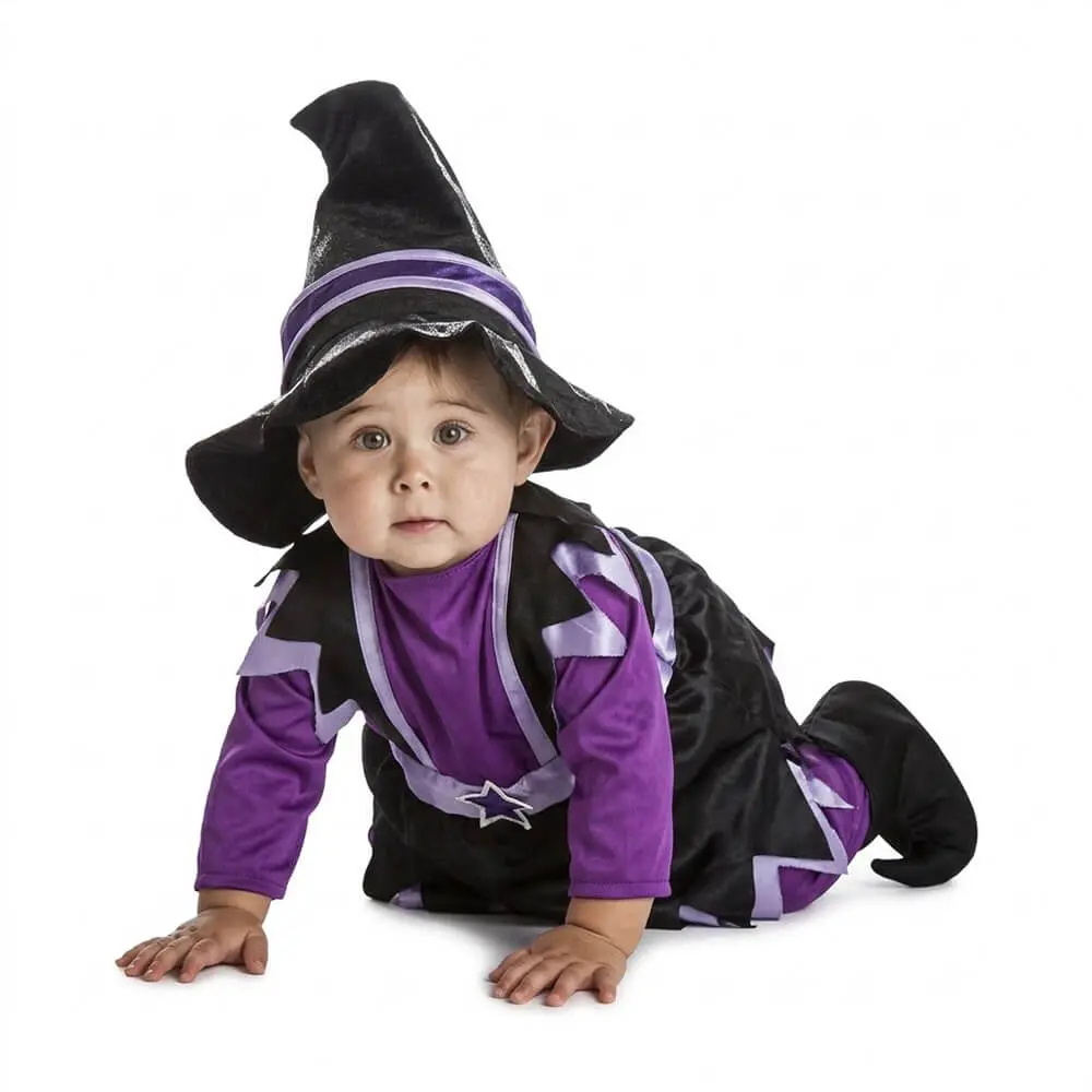 Disfraz de Brujita Morada para Bebé con Sombrero Cónico - Imagen 2