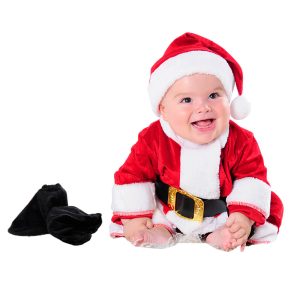 Disfraz de Papá Noel para bebé con gorro, chaqueta, patucos, pantalón y cinturón