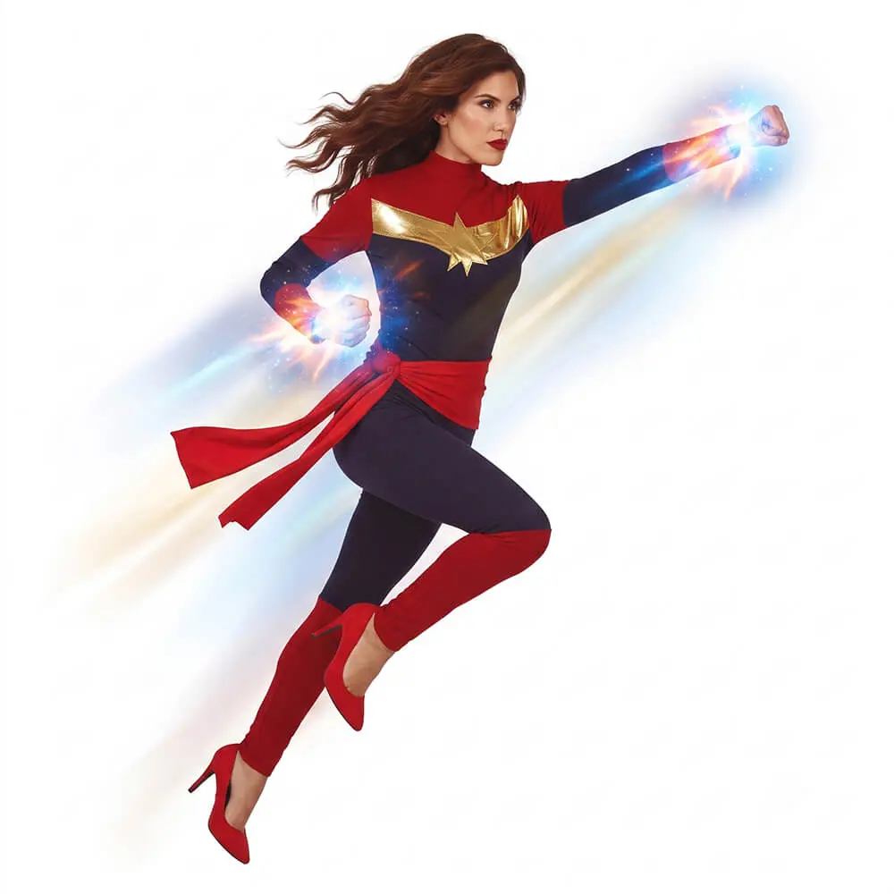 Disfraz de Capitana Espacial Adulto – Traje de Súper Heroína con Mono y Fajín Rojo (2 Piezas) - Imagen 2