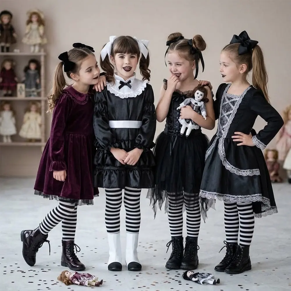 Disfraz de Lolita Gótica Infantil con Medias y Cubrebotas - Imagen 3