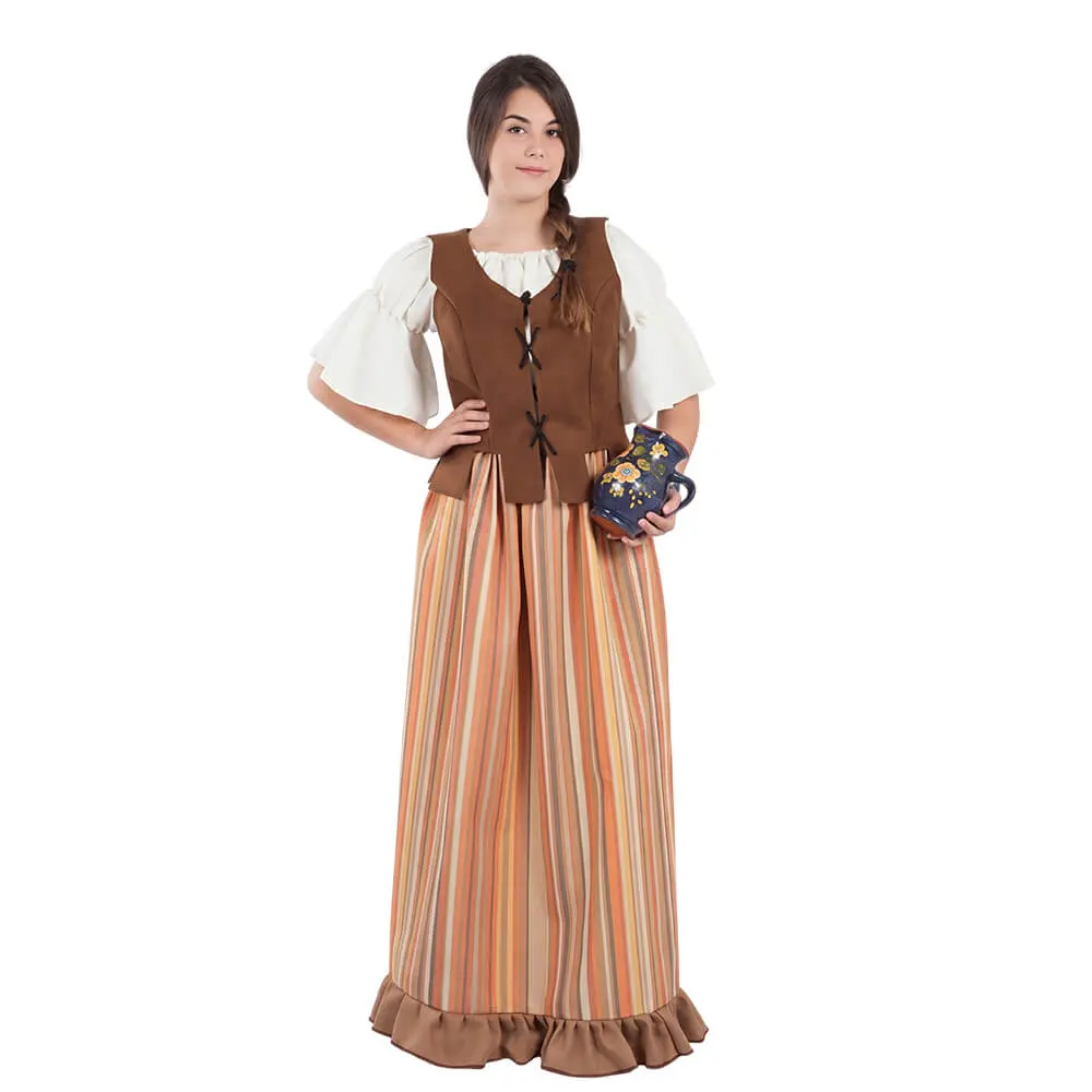 Disfraz de Mesonera Medieval Adulto – Traje de Tabernera o Posadera de Época (Camisa, Chaleco y Falda) - Imagen 2