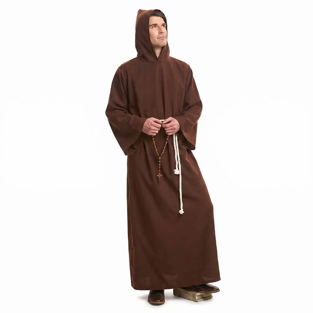 Disfraz de Monje Marrón Adulto – Traje de Fraile, Sacerdote Franciscano o Templario (2 Piezas) - Imagen 2