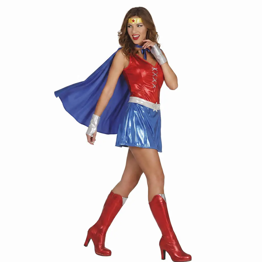 Disfraz de Power Woman Adulto – Traje de Súper Heroína con Capa y Diadema (4 Piezas) - Imagen 2