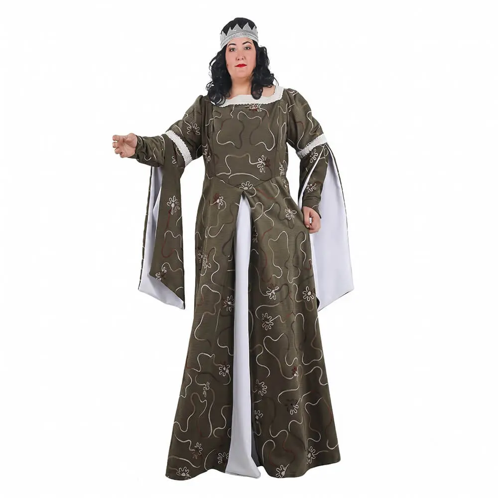Disfraz de Mujer Medieval Adulto – Vestido de Gala de Época Verde Musgo con Tocado Plateado (2 Piezas) - Imagen 2