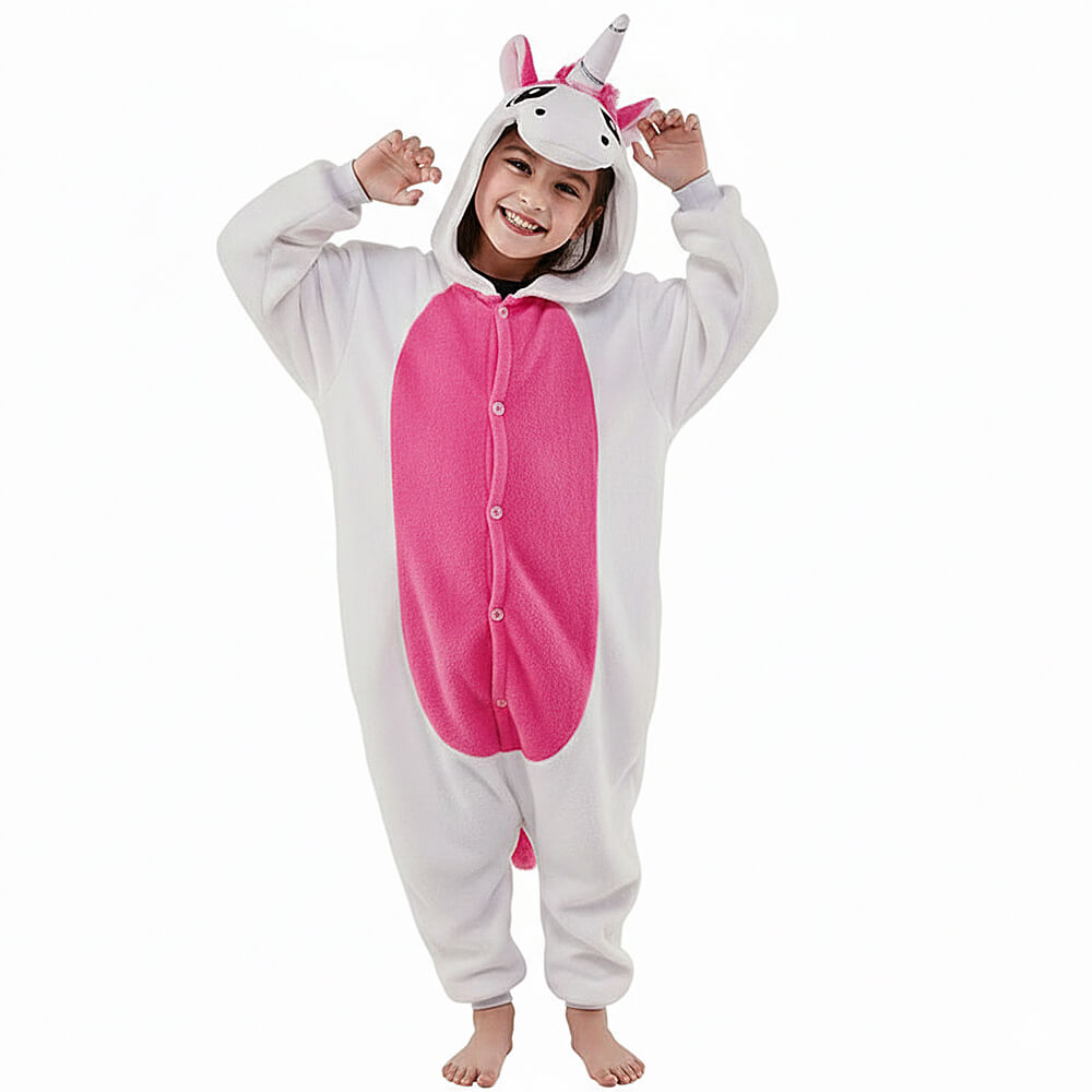 Disfraz de Unicornio Infantil – Mono Kigurumi Blanco y Fucsia - Imagen 3