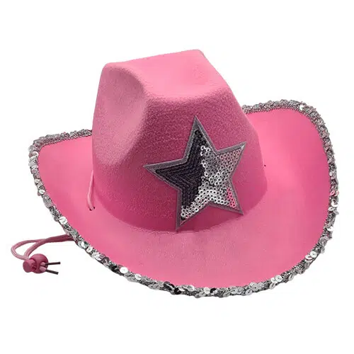 Lote De 12 Sombreros Vaqueros Rosas Con Estrellas Plateadas | Accesorio De Disfraz Para Fiestas Temáticas Y Grupos – Talla Única