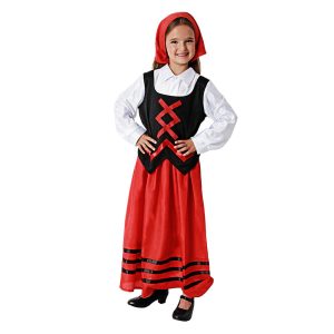 Disfraz de pastora infantil con pañuelo, camisa con chaleco y falda