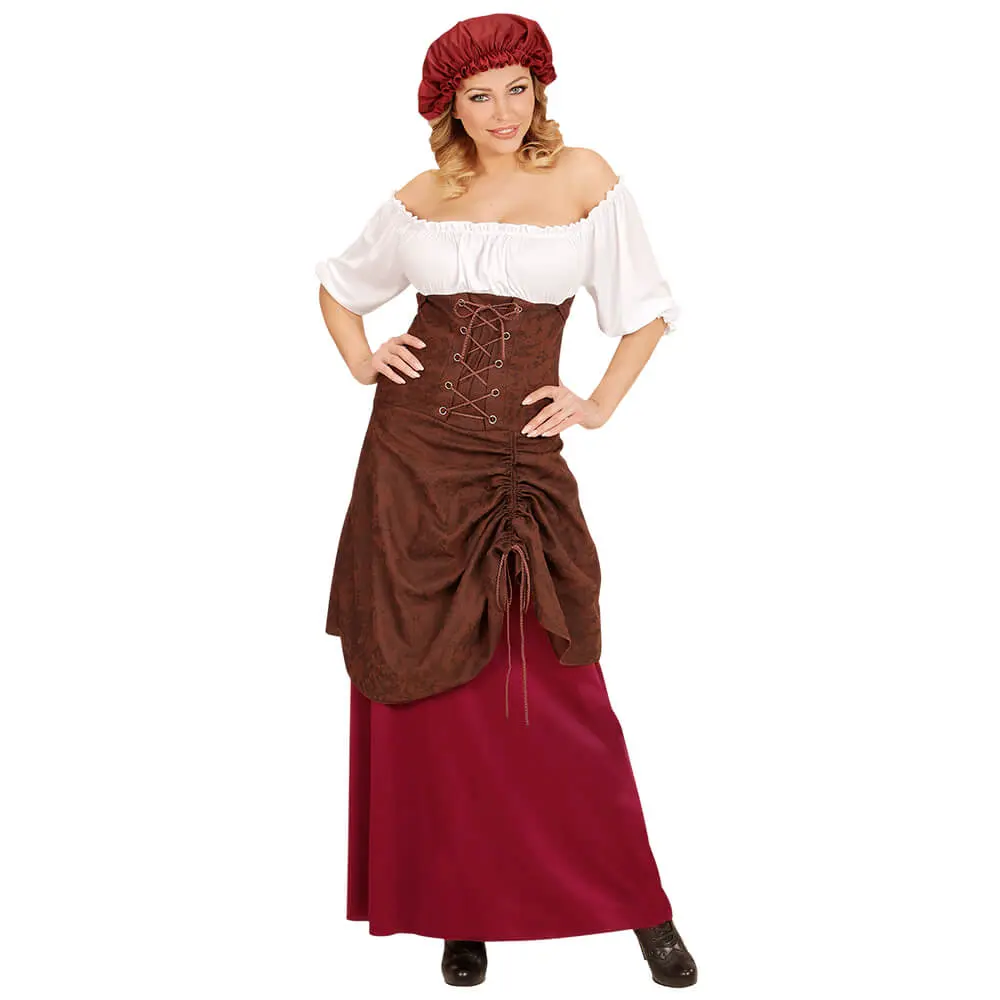 Disfraz de Tabernera Medieval Adulto – Traje de Posadera o Tabernera de Época (Vestido y Cubrecabeza) - Imagen 3
