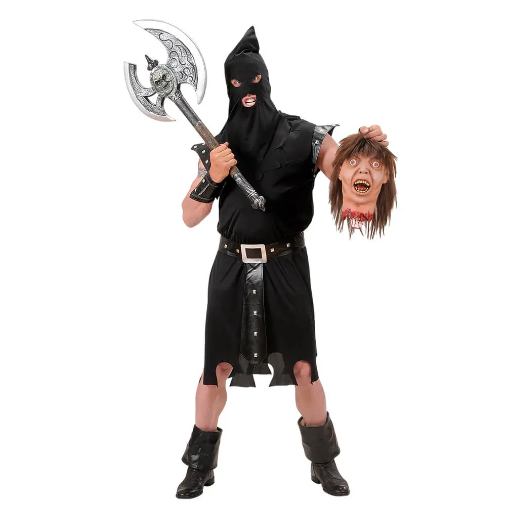 Disfraz de Verdugo Medieval Adulto – Traje de Inquisidor o Torturador Negro con Capucha (4 Piezas) - Imagen 2