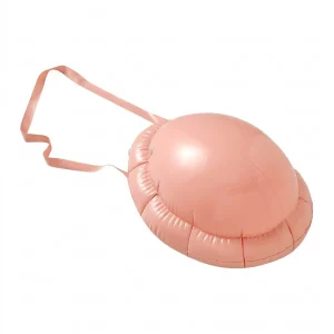 Accesorio hinchable de color piel con cintas de sujeción para simular barriga o joroba en disfraces, disponible en Disfraces Lucero Madrid.