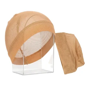 Paquete con dos gorros de nailon color piel para recoger el pelo antes de poner una peluca, de la tienda Disfraces Lucero.