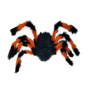 Araña decorativa peluda de 75 cm en color naranja y negro con patas articuladas para Halloween