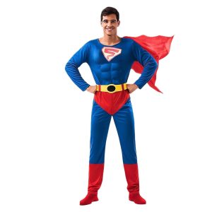 disfraz superhéroe hombre, traje de justiciero adulto, ropa carnaval héroes, mono superhéroe con capa, disfraz de cómic adulto, traje de aventura hombre, disfraz azul y rojo superhéroe.