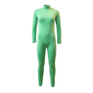 Mono entero de segunda piel de color verde menta para adulto, de manga larga y cuello alto de la tienda Disfraces Lucero, mostrado de frente sobre fondo blanco.