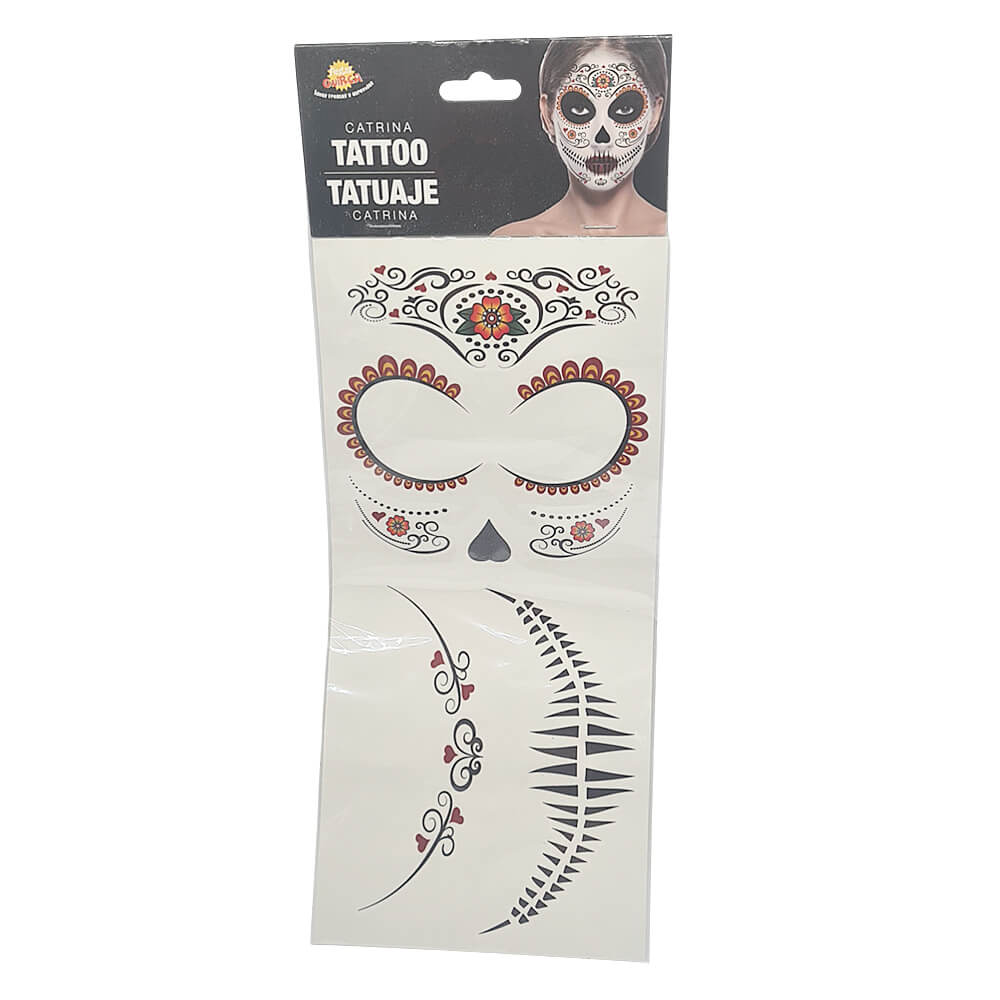 Tatto Cara Catrina 30x14cm – Tatuaje Adhesivo Halloween - Imagen 3