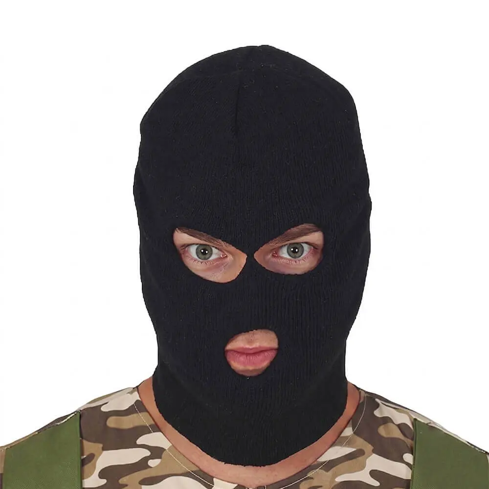 Pasamontaña Negro de 3 Agujeros – Capucha de Punto para Disfraz de Ladrón, SWAT o Ninja (Talla Única) - Imagen 2