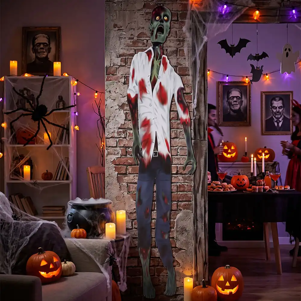 Decoración de Zombi de Cartón de 150 cm – Silueta Colgante de Pared para Halloween y Fiestas de Terror - Imagen 2