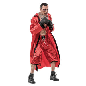 Disfraz de boxeador adulto con bata y pantalón color rojo, ideal para fiestas de carnaval o Halloween