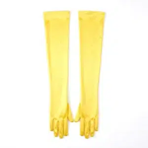 Guantes largos amarillos satinados de 45 cm sobre fondo blanco