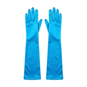 Guantes largos azul claro satinados de 45 cm sobre fondo blanco