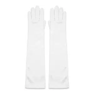 Guantes largos blancos 40cm para disfraz sobre fondo blanco