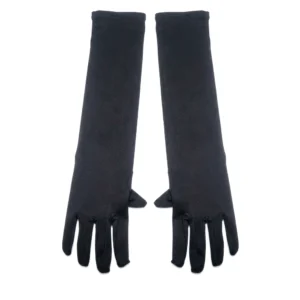 Guantes largos negros 40cm para disfraz sobre fondo blanco
