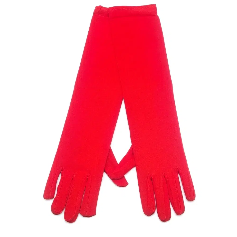 Guantes largos rojos 40cm para disfraz sobre fondo blanco